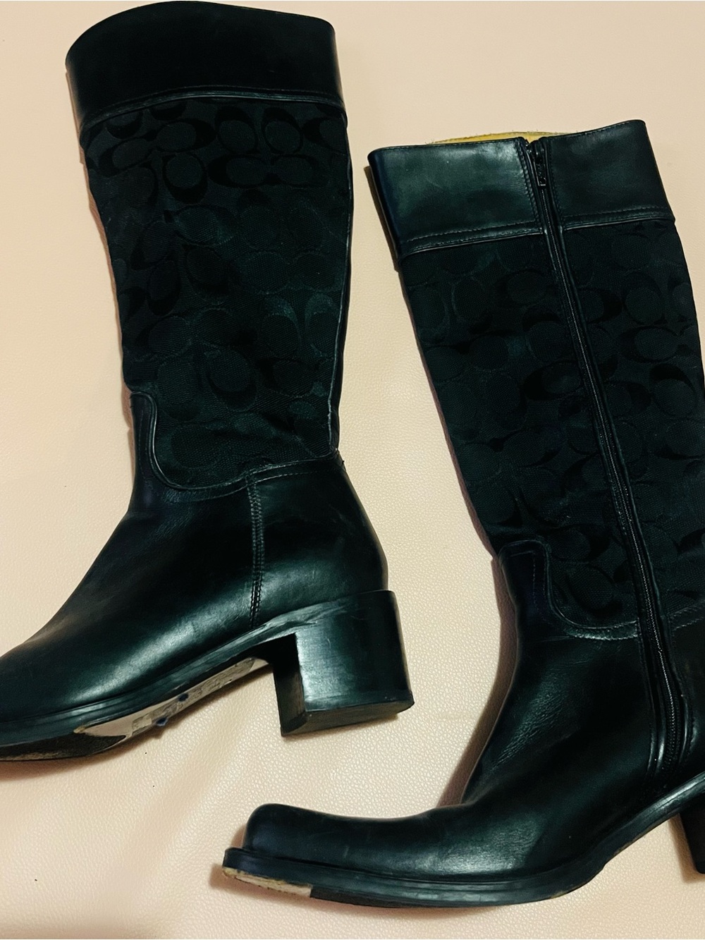 Coach Black Signature Canvas & Leather Mid-Calf Boots